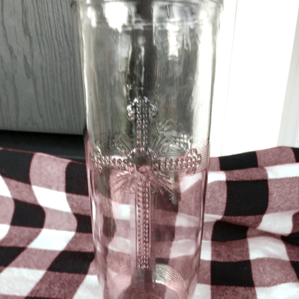 🌈Vintage Clear Vase w/Decorative Cross